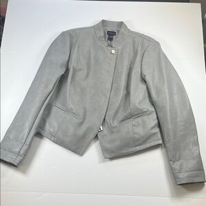 Ann Taylor Gray Faux Leather Jacket with silver Hardware Sz L